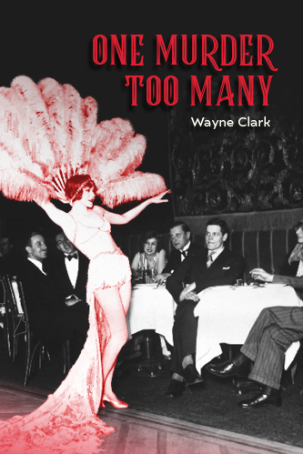 Cover of the novel One Murder Too Many, photo of a woman dancing to a small audience